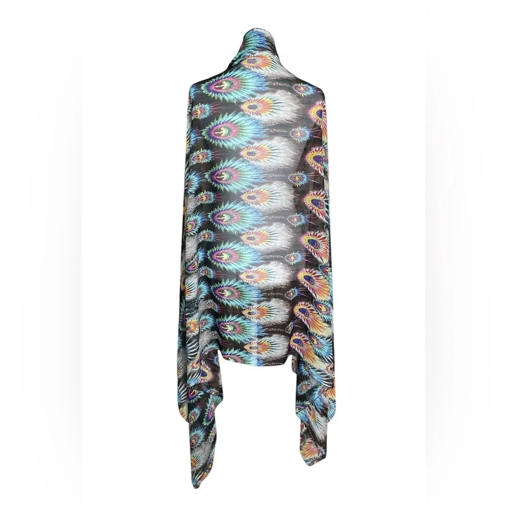 Peacock Feather Print Wrap Shawl Scarf